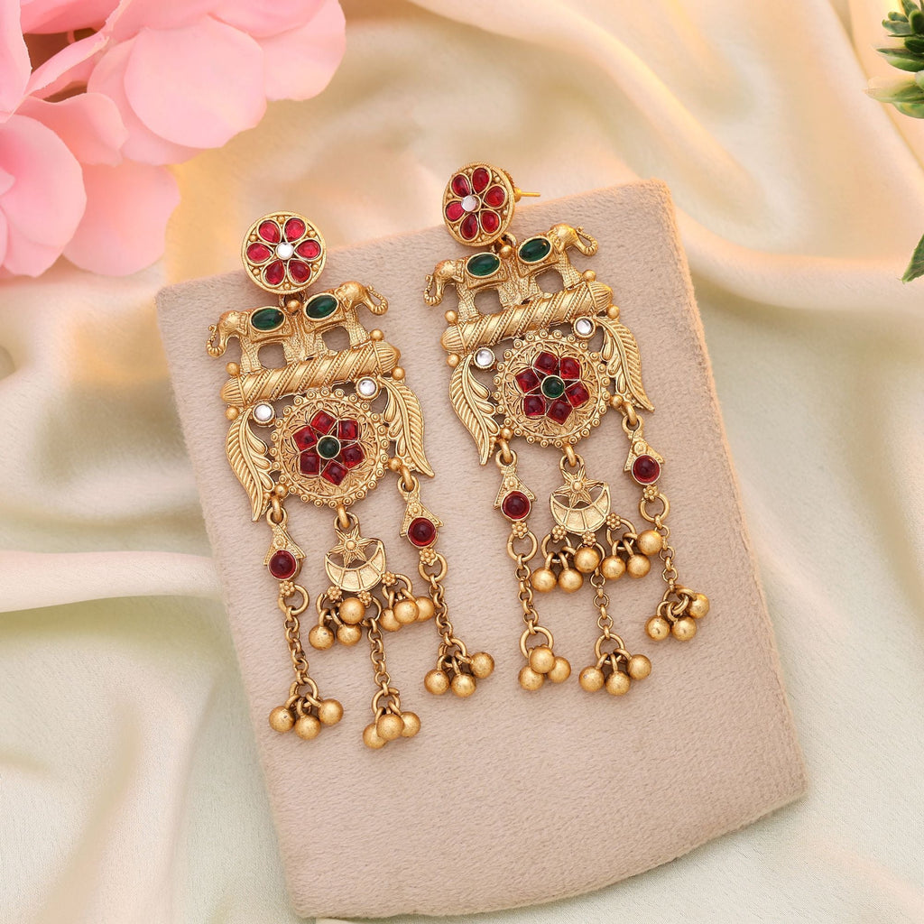 Rani & Green Color Matte Gold Earrings