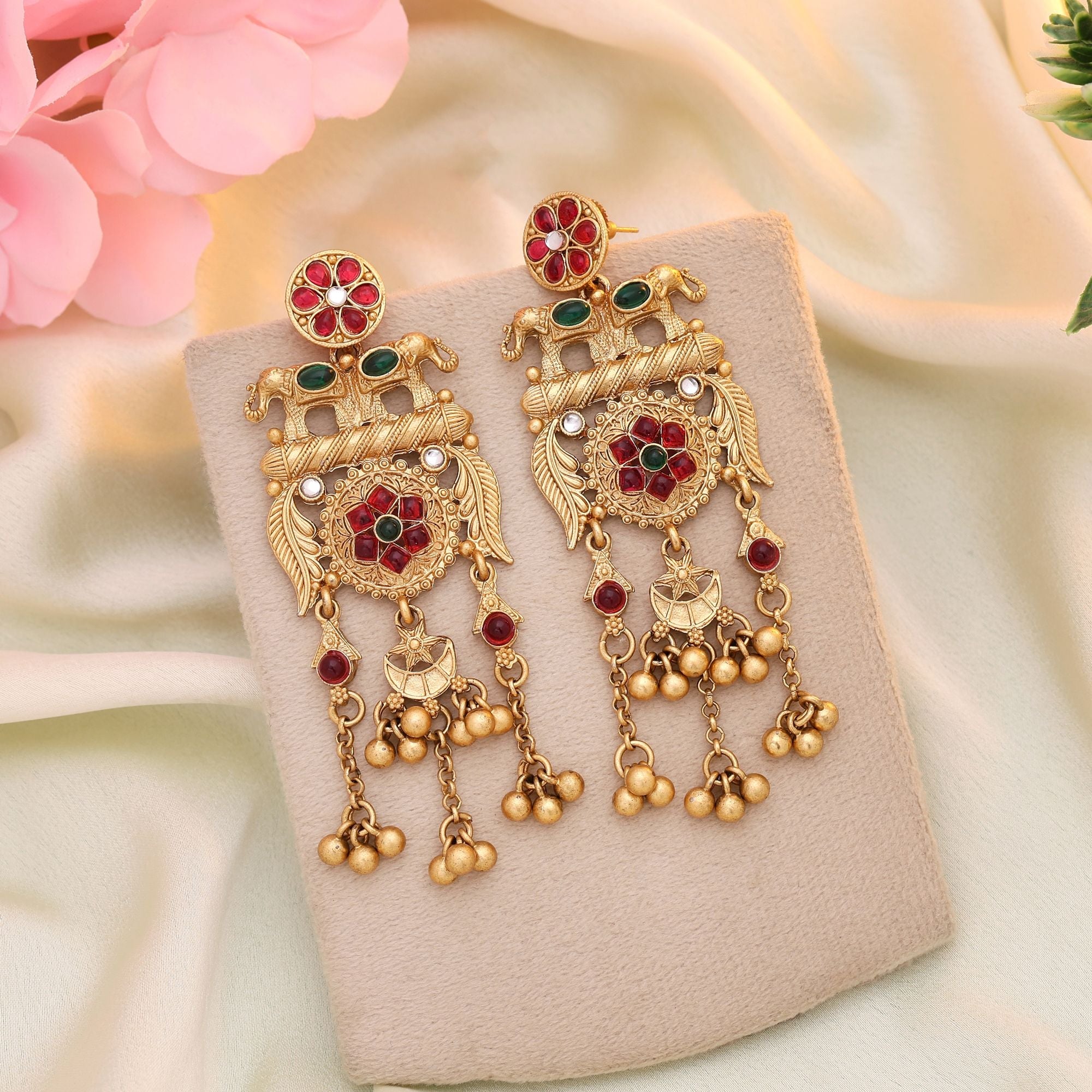 Rani & Green Color Matte Gold Earrings