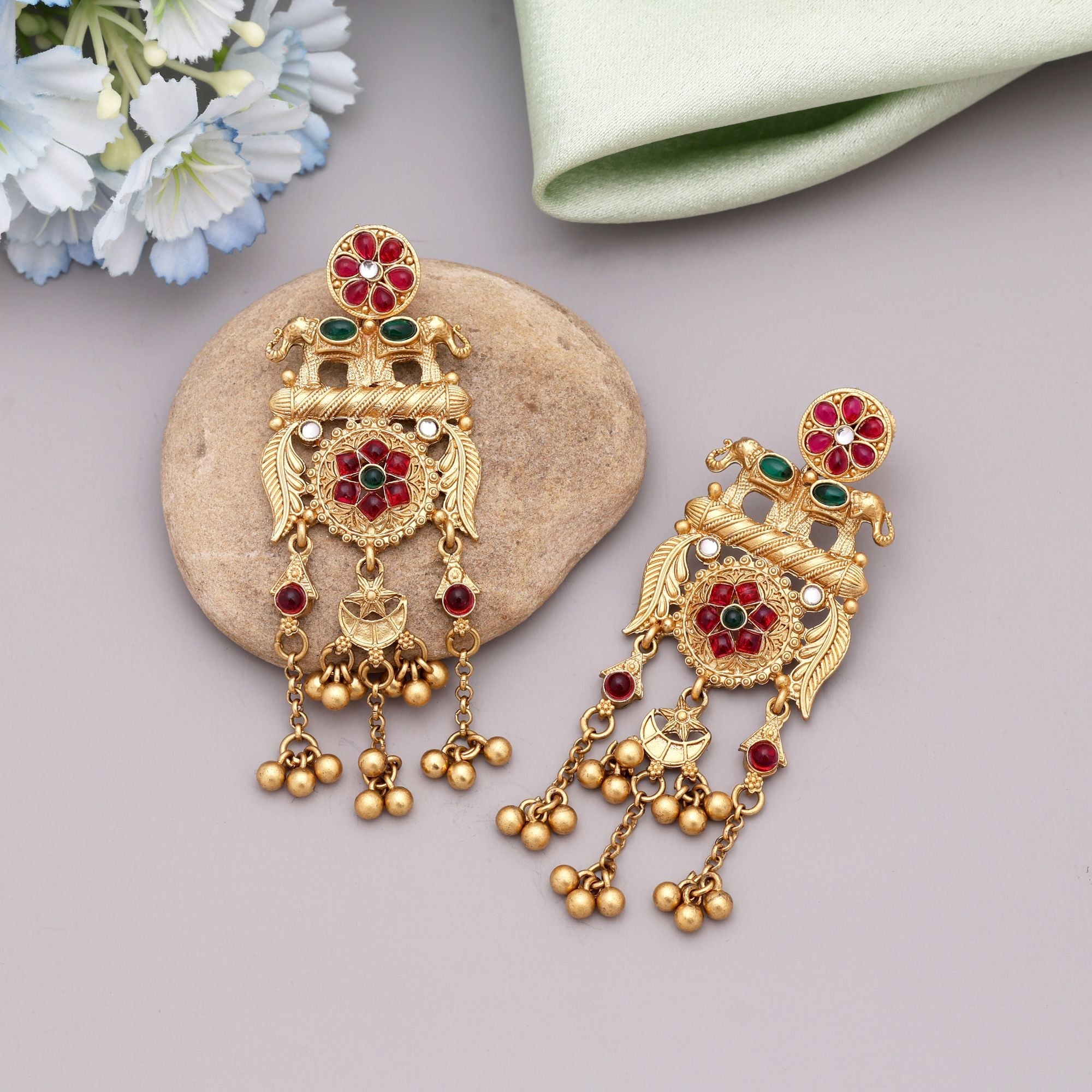 Rani & Green Color Matte Gold Earrings