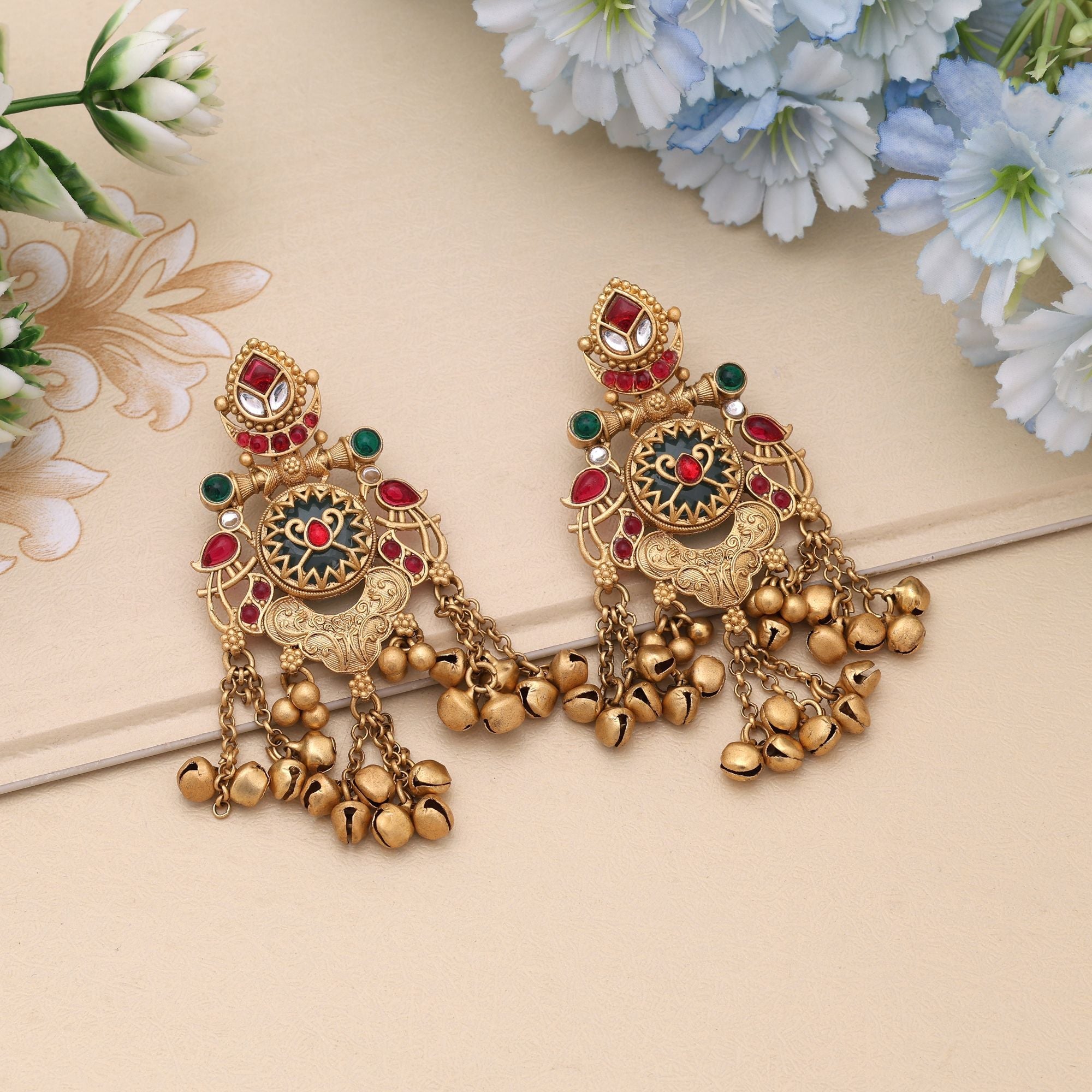 Rani & Green Color Matte Gold Earrings