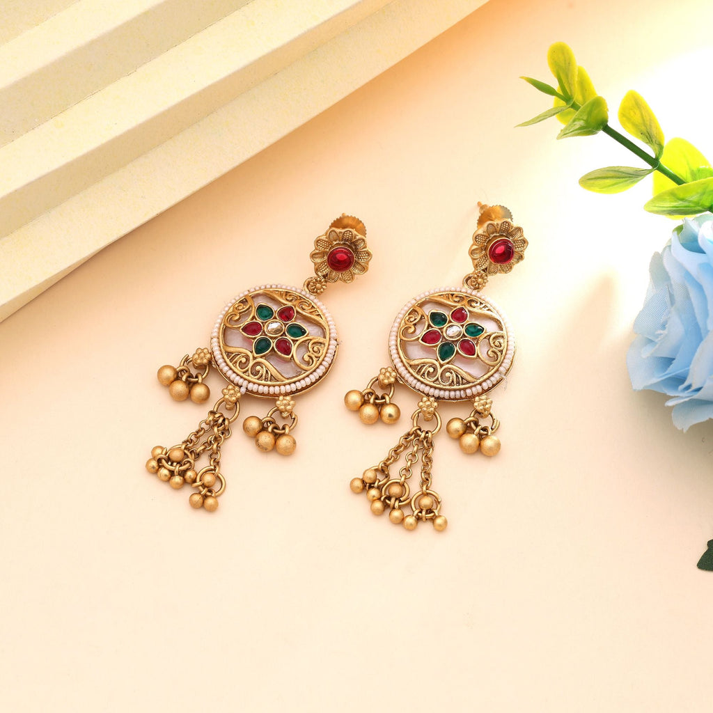 Rani & Green Color Festive Matte Gold Earrings
