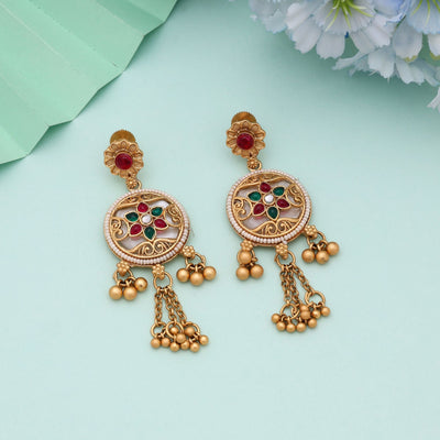 Rani & Green Color Festive Matte Gold Earrings