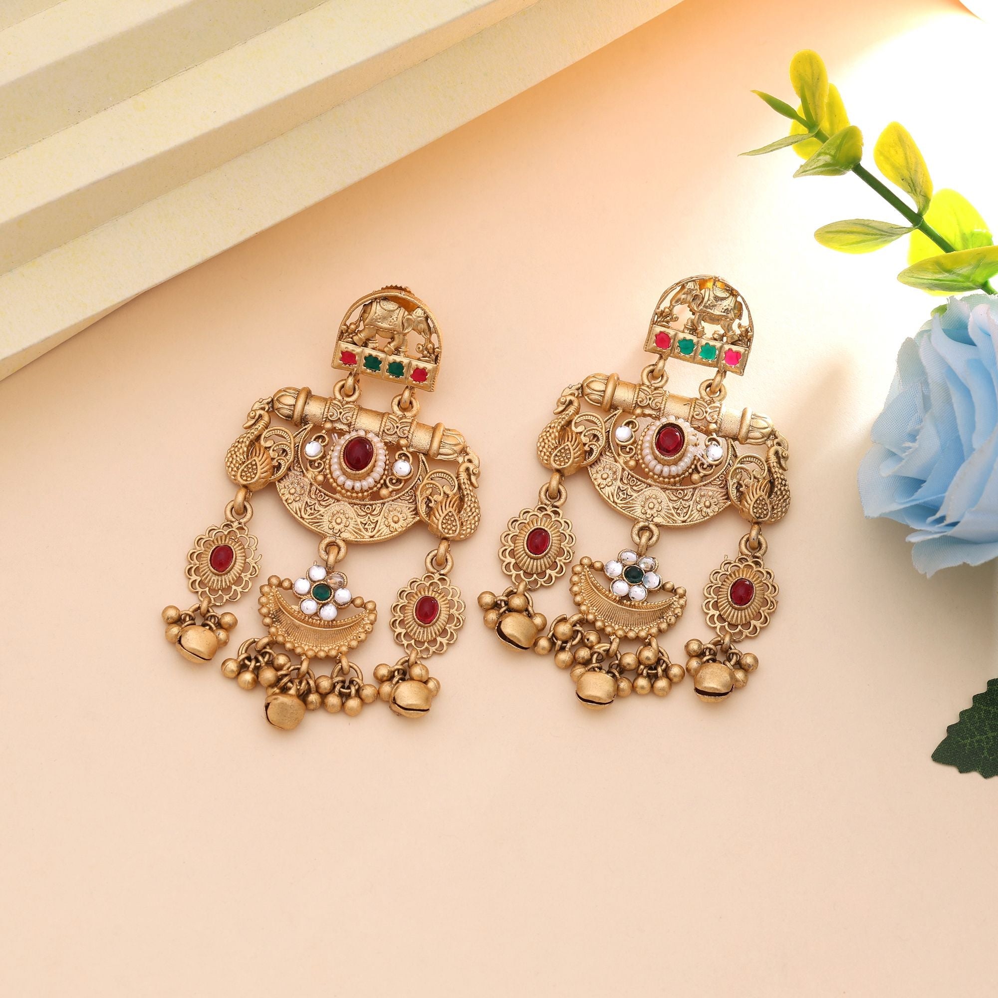 Rani & Green Color Wedding Matte Gold Earrings