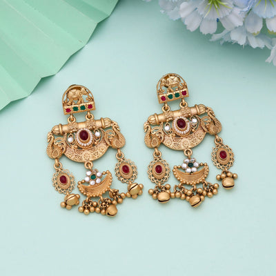 Rani & Green Color Wedding Matte Gold Earrings
