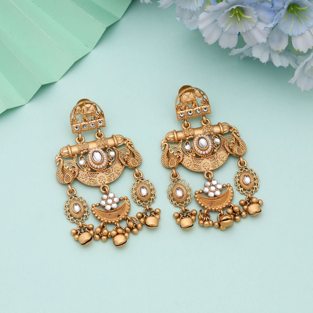 White Color Traditional Matte Gold Earrings