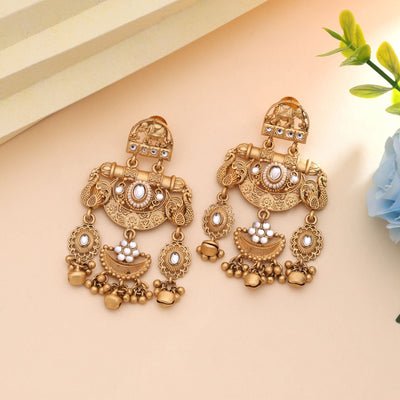 White Color Traditional Matte Gold Earrings