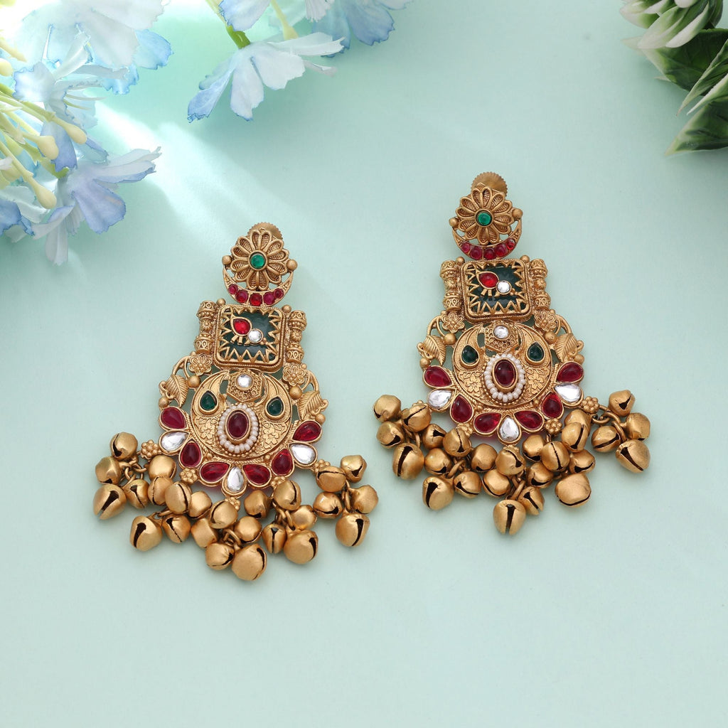 Rani & Green Color Statement Matte Gold Earrings