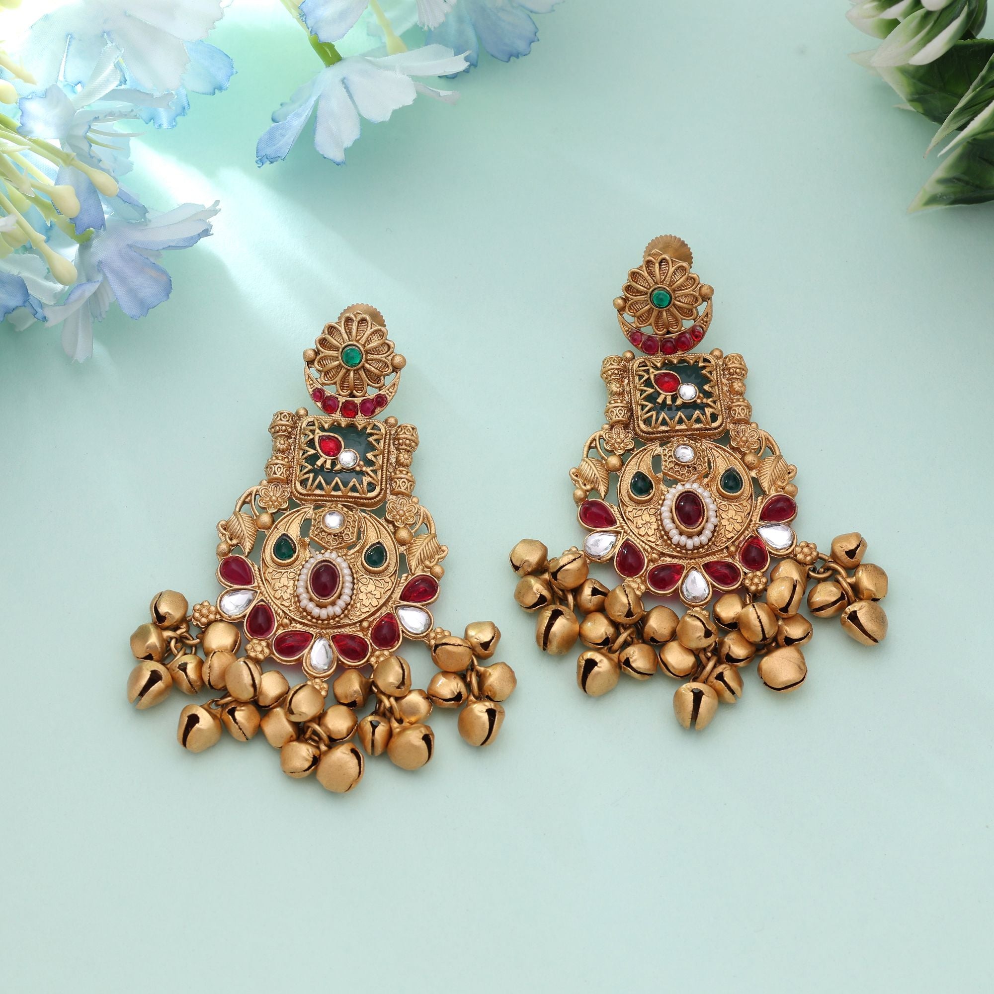 Rani & Green Color Statement Matte Gold Earrings