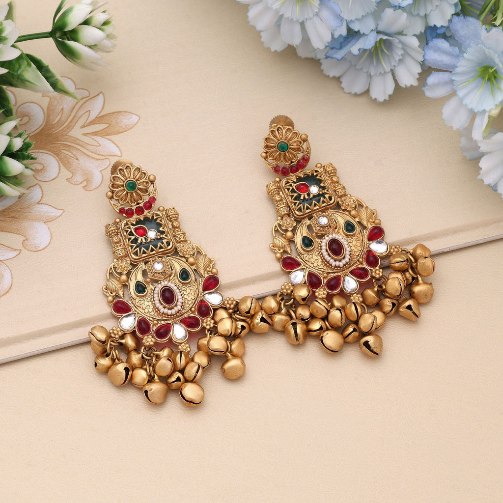 Rani & Green Color Statement Matte Gold Earrings