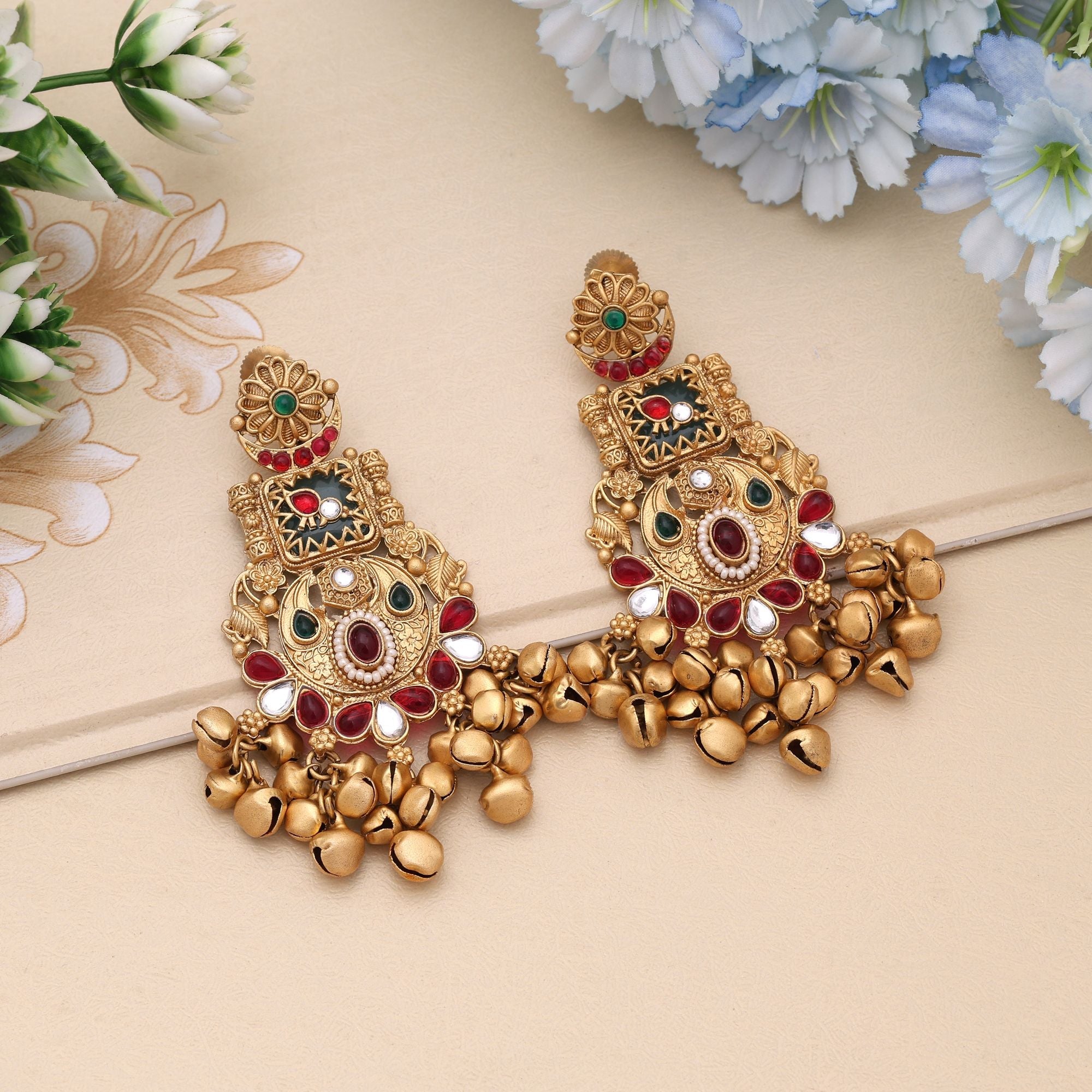 Rani & Green Color Statement Matte Gold Earrings