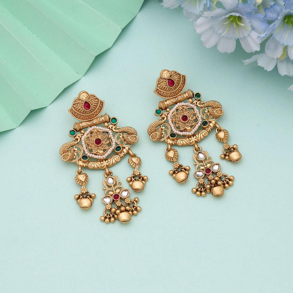 Rani & Green Color Festive Matte Gold Earrings