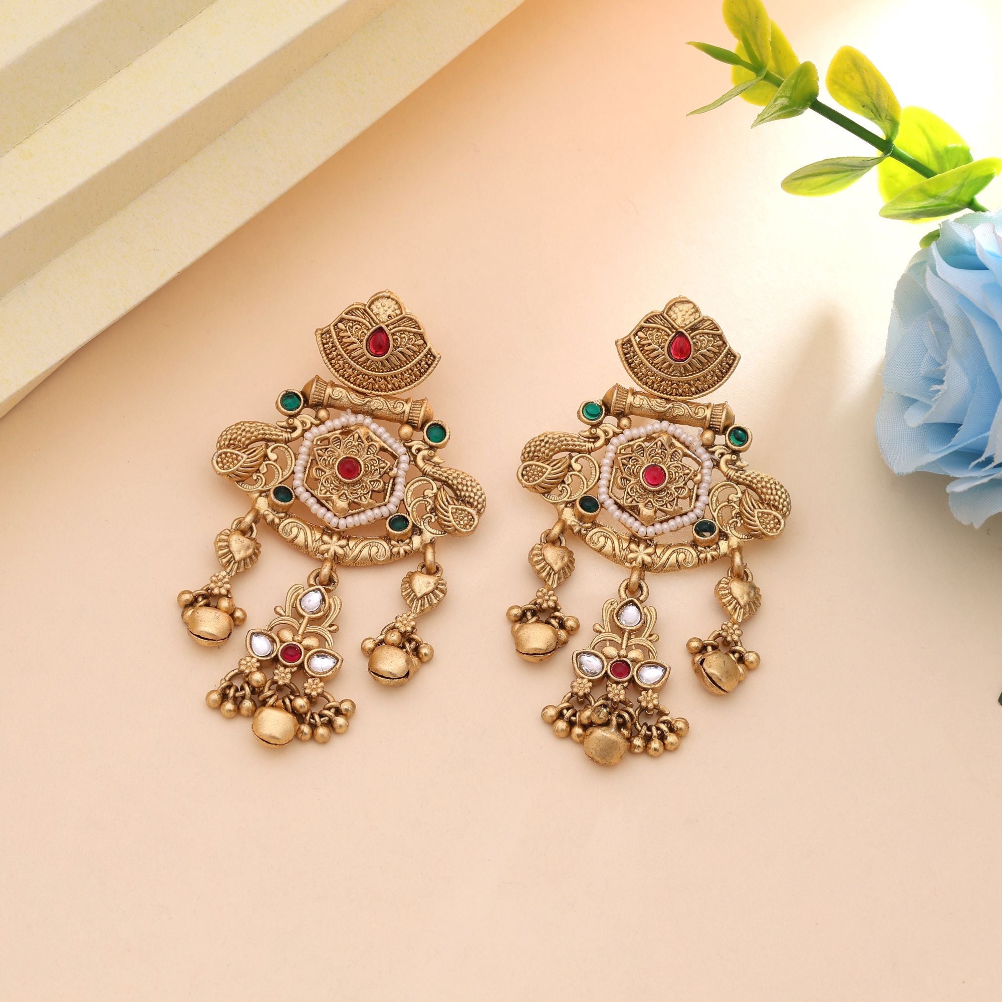 Rani & Green Color Festive Matte Gold Earrings