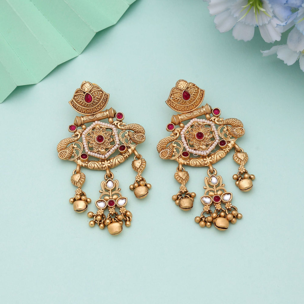 Rani Color Traditional Matte Gold Earrings