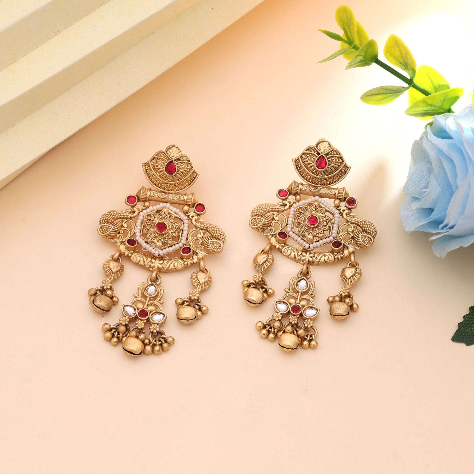 Rani Color Traditional Matte Gold Earrings