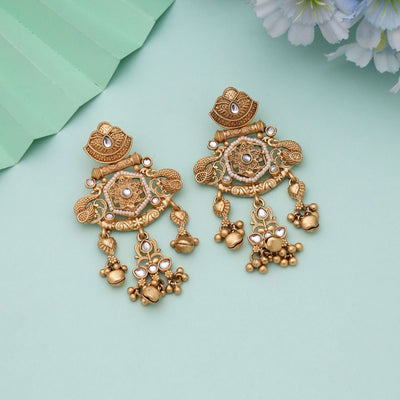 White Color Party Wear Matte Gold Earrings