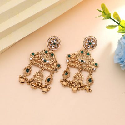 Green Color Handcrafted Matte Gold Earrings