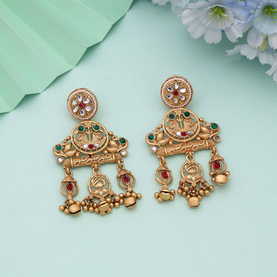 Rani & Green Color Wedding Matte Gold Earrings