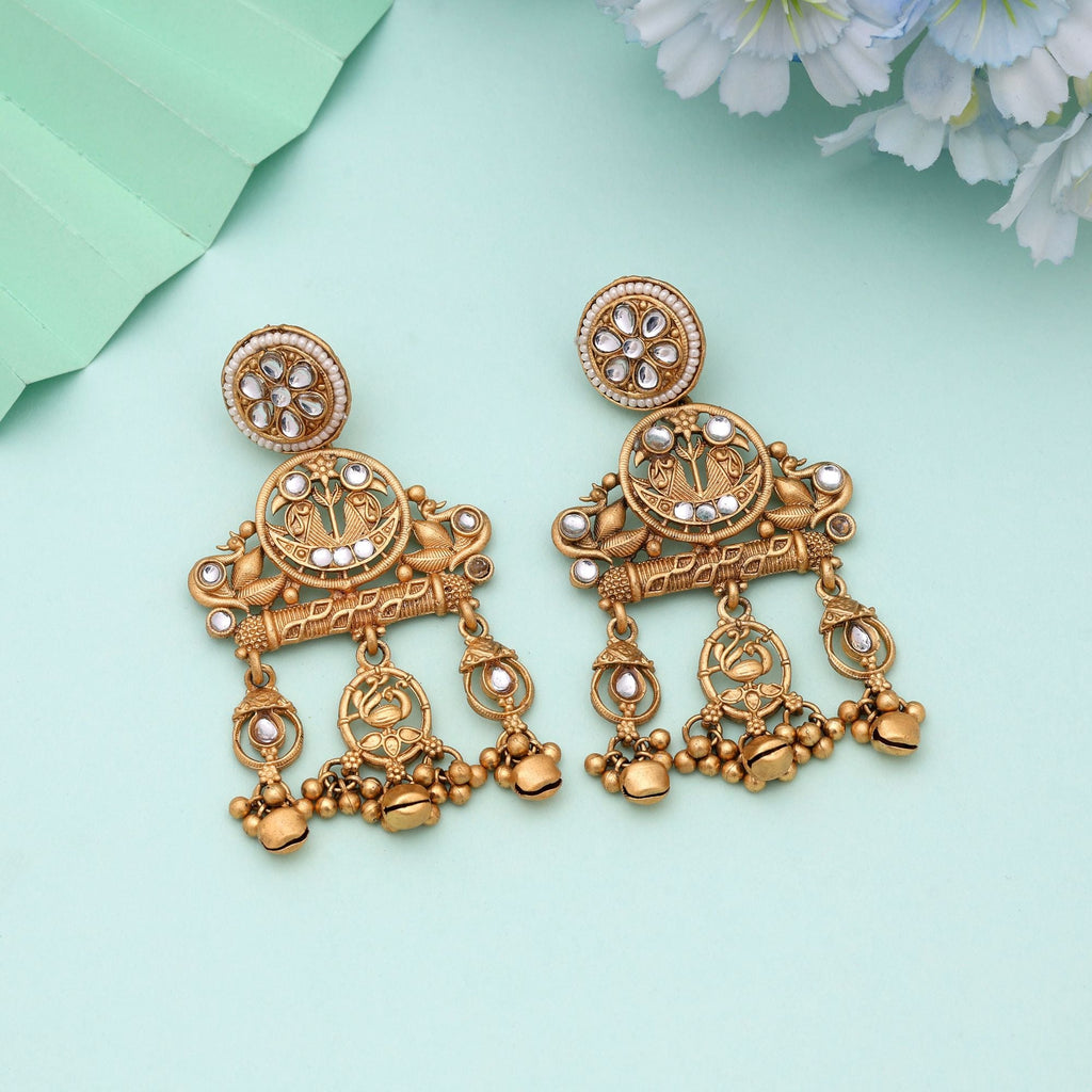 White Color Bridal Matte Gold Earrings