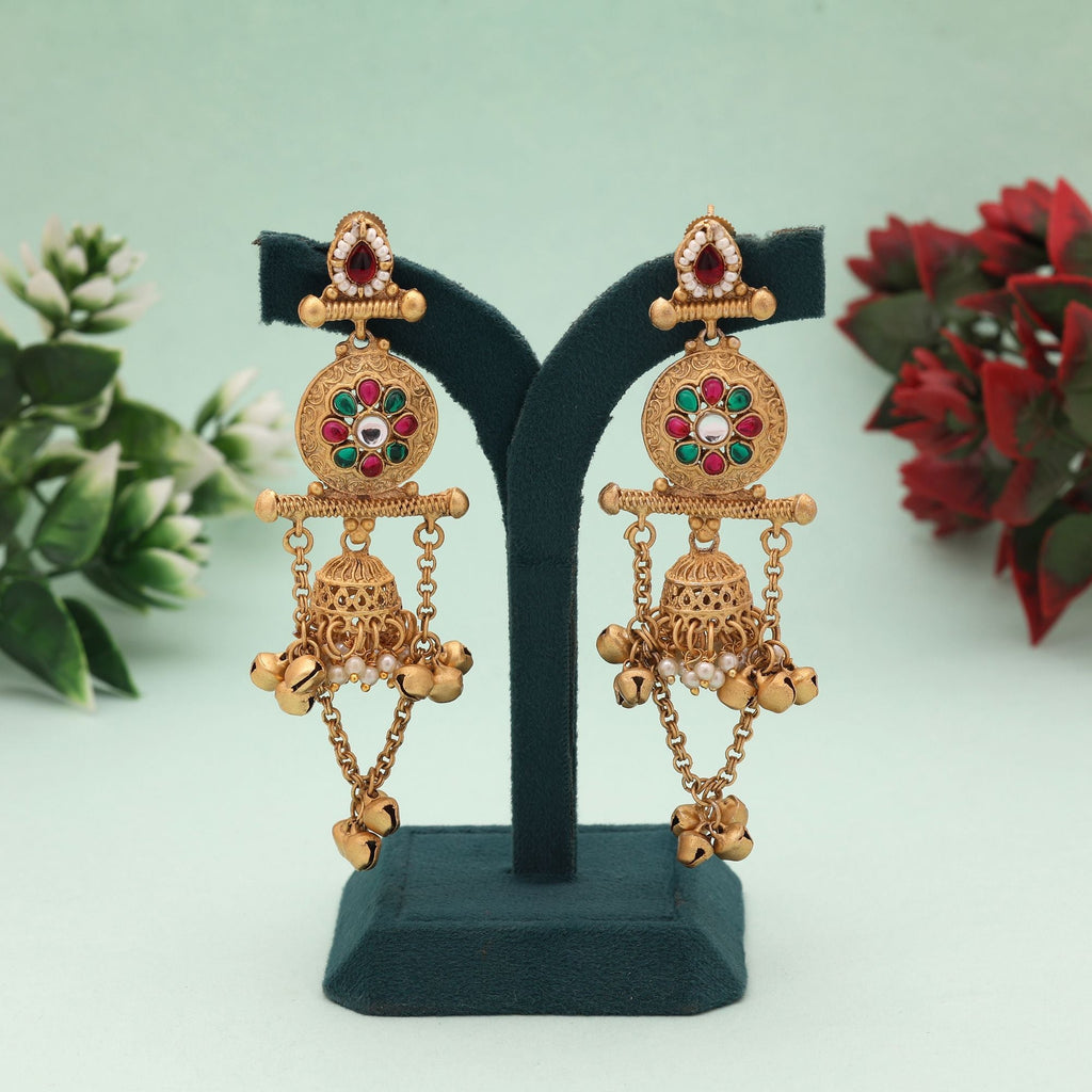 Rani & Green Color Designer Matte Gold Earrings