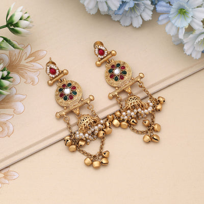 Rani & Green Color Designer Matte Gold Earrings
