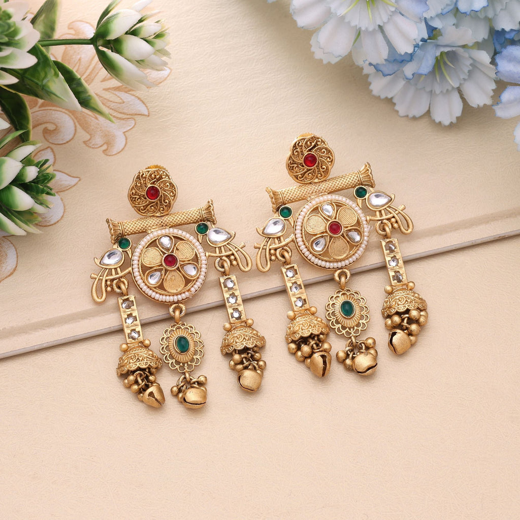 Rani & Green Color Elegant Matte Gold Earrings