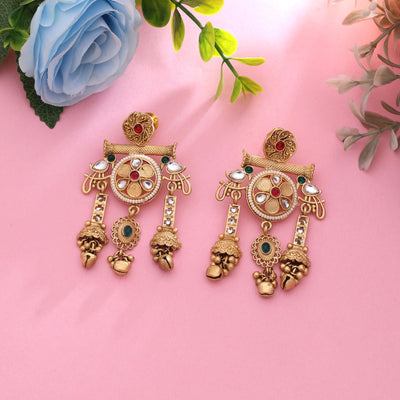 Rani & Green Color Elegant Matte Gold Earrings