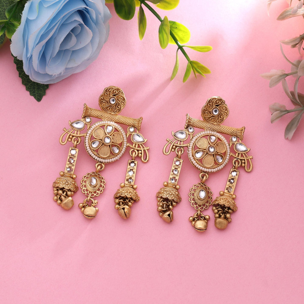 White Color Wedding Matte Gold Earrings