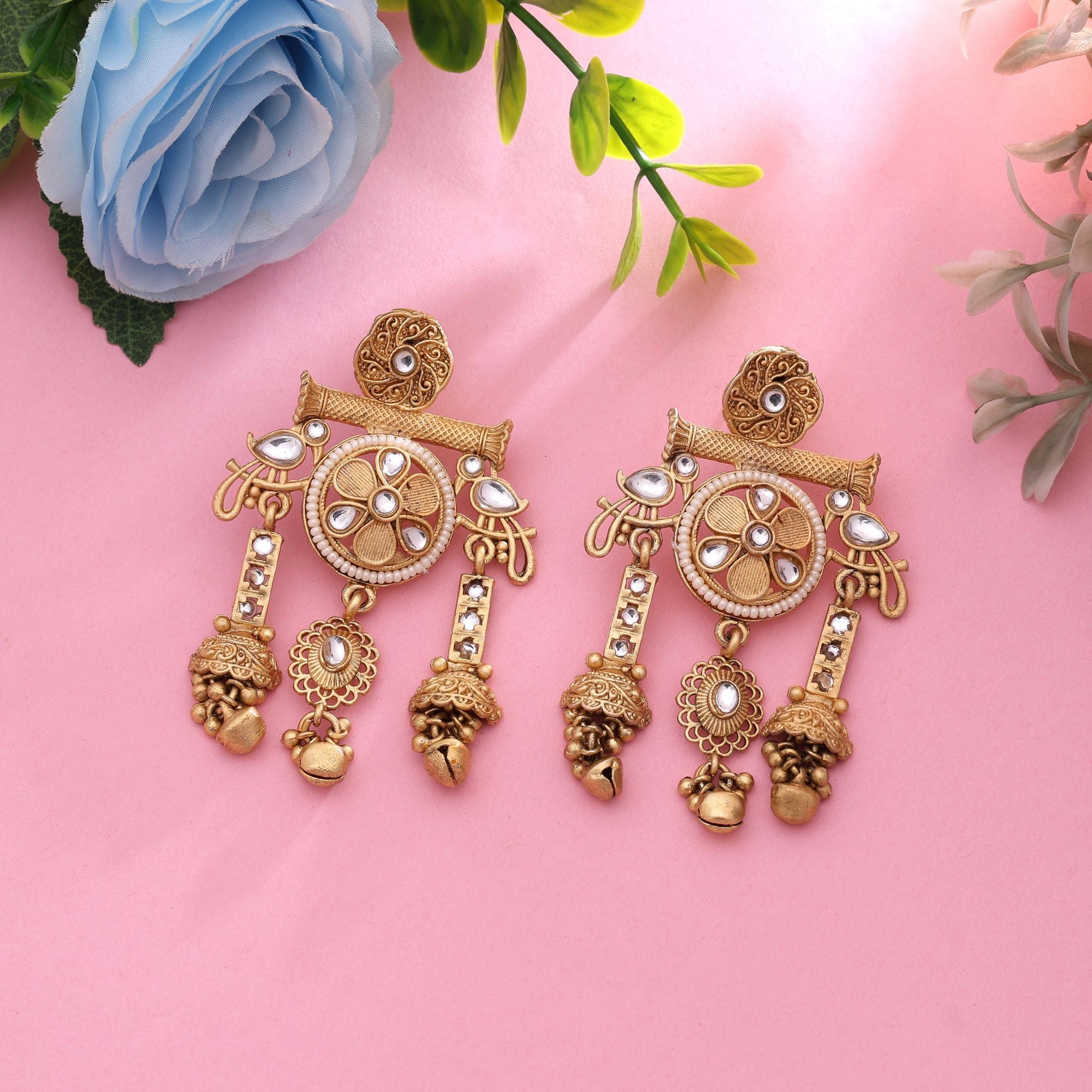 White Color Wedding Matte Gold Earrings