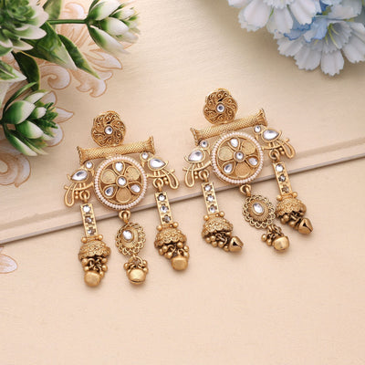White Color Wedding Matte Gold Earrings