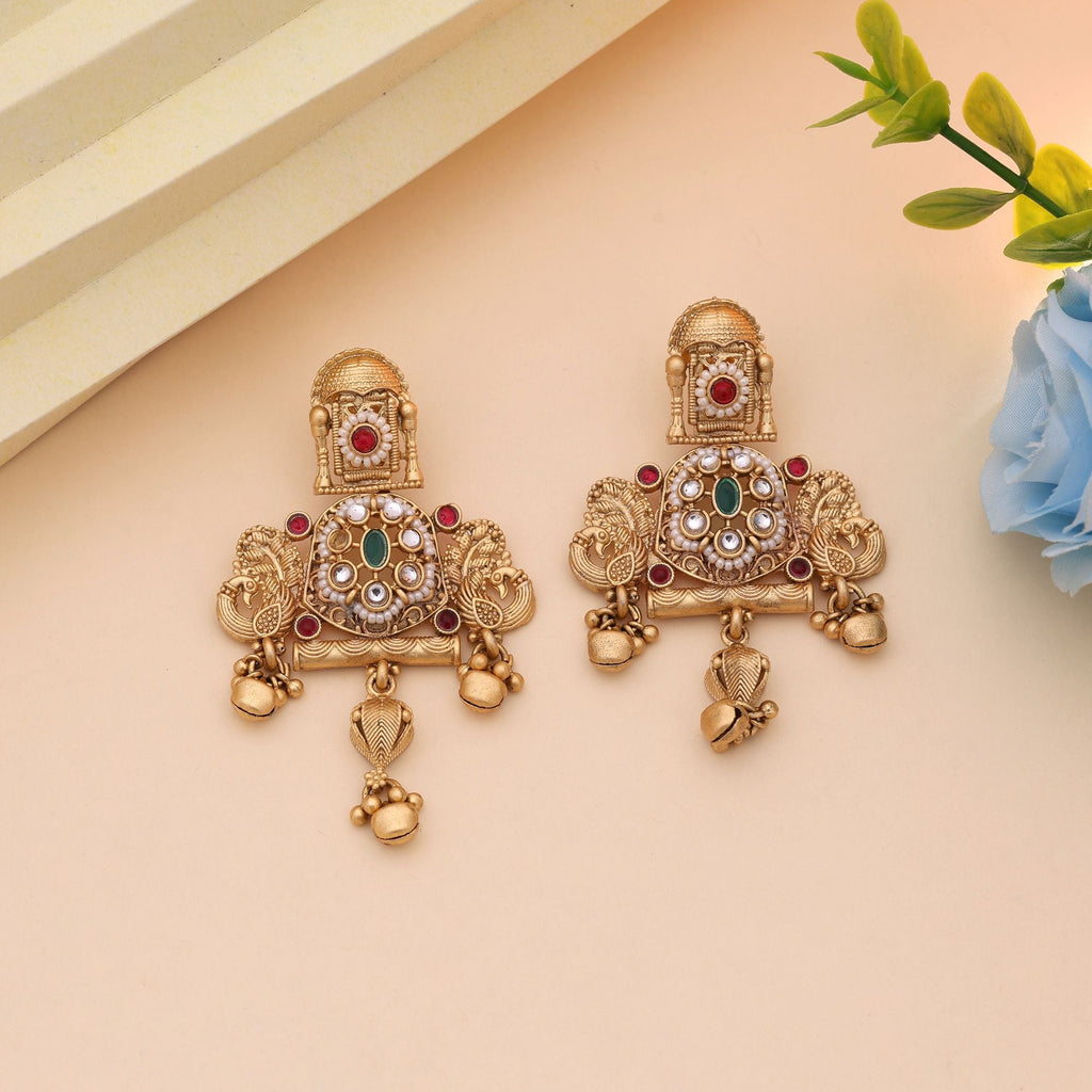 Rani & Green Color Wedding Matte Gold Earrings