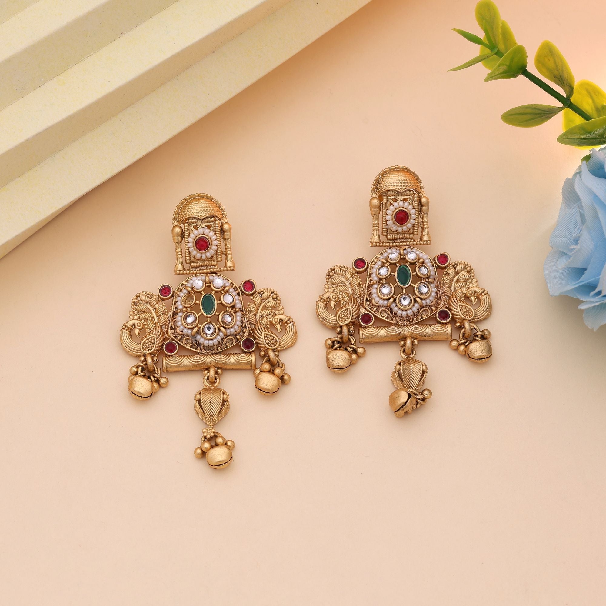 Rani & Green Color Wedding Matte Gold Earrings