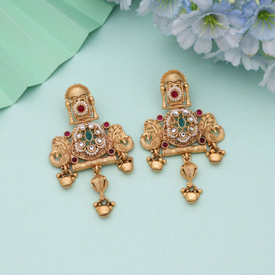 Rani & Green Color Wedding Matte Gold Earrings