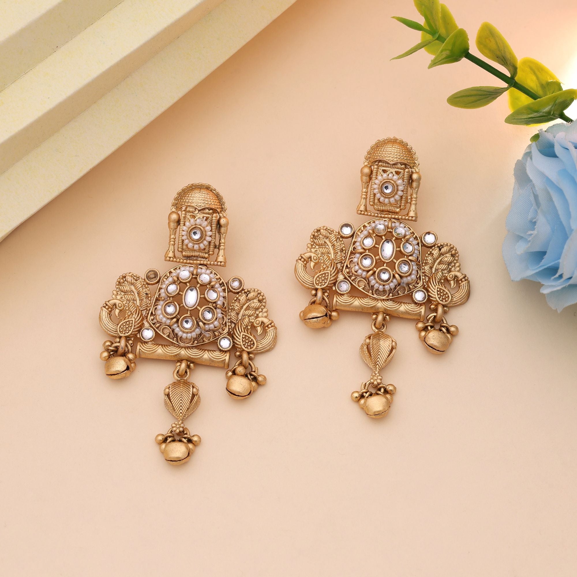 White Color Matte Finish Gold Earrings