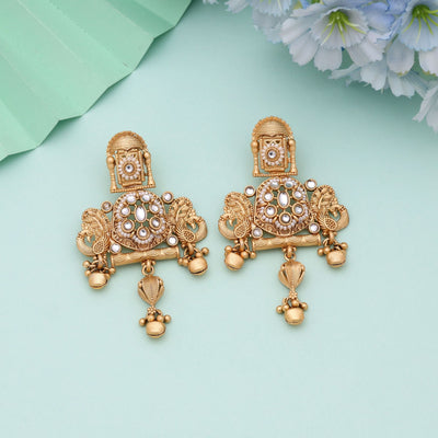 White Color Matte Finish Gold Earrings