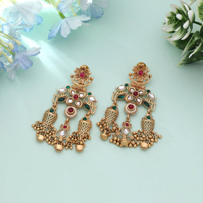 Rani & Green Color Designer Matte Gold Earrings