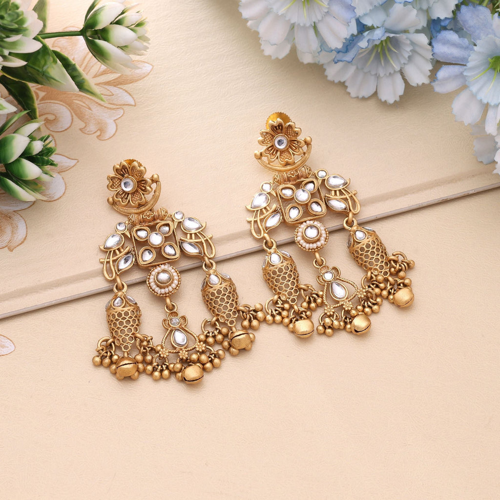 White Color Heritage Matte Gold Earrings