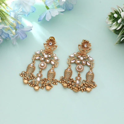 White Color Heritage Matte Gold Earrings