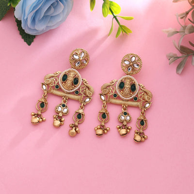 Green Color Festive Matte Gold Earrings