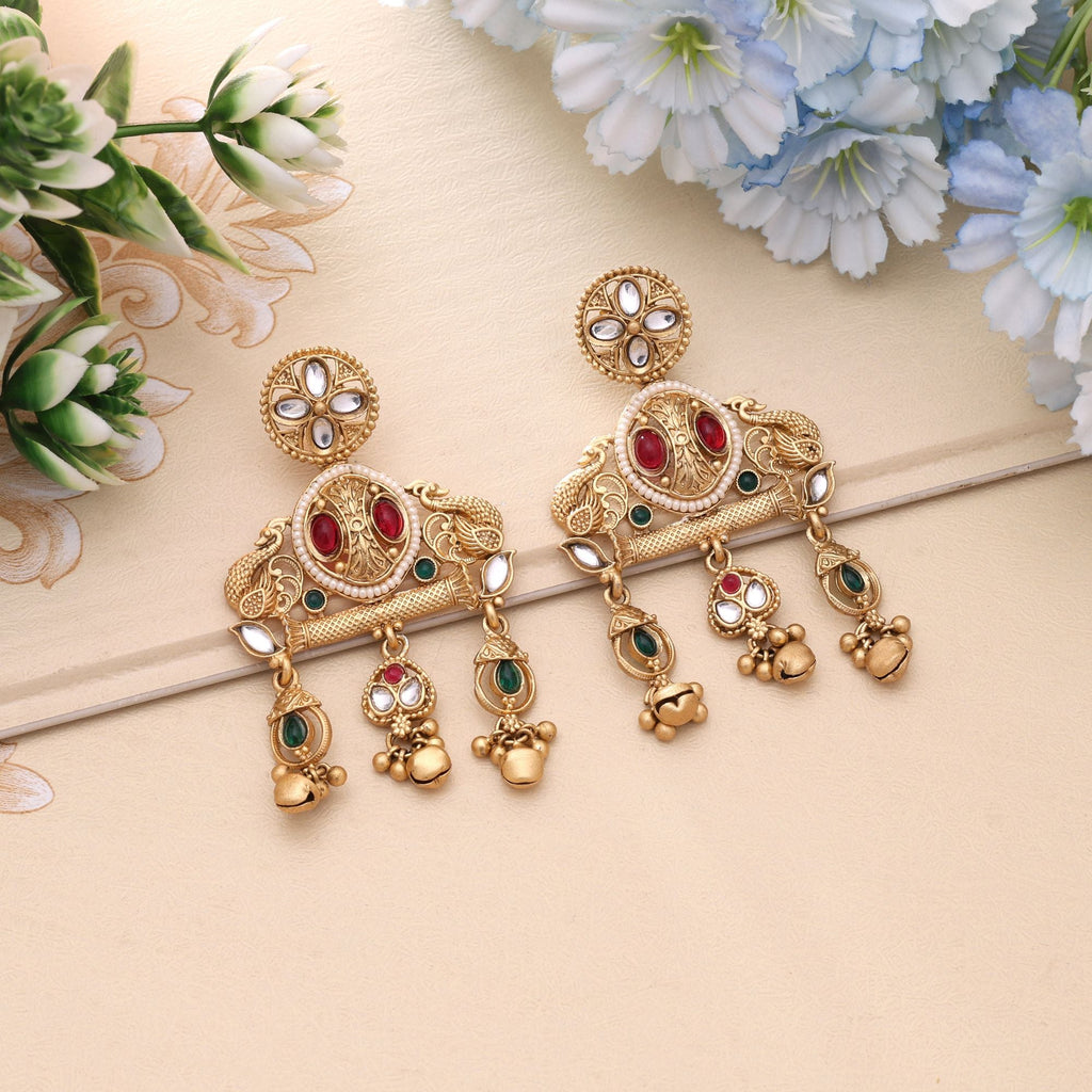 Rani & Green Color Statement Matte Gold Earrings