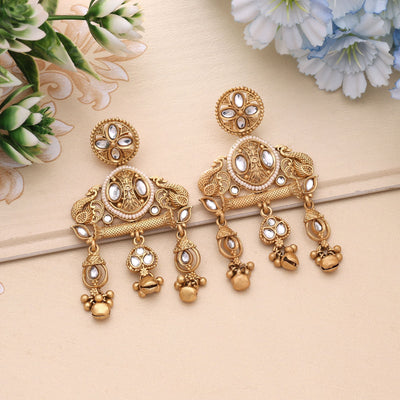 White Color Traditional Matte Gold Earrings