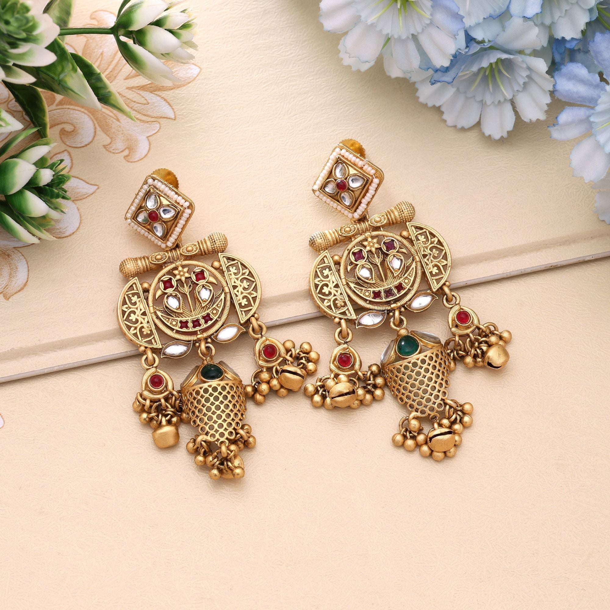 Rani & Green Color Premium Matte Gold Earrings