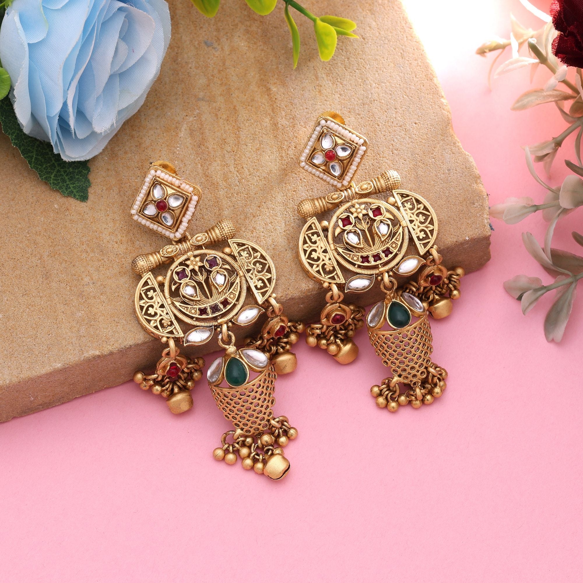 Rani & Green Color Premium Matte Gold Earrings