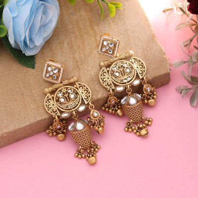 White Color Bridal Matte Gold Earrings