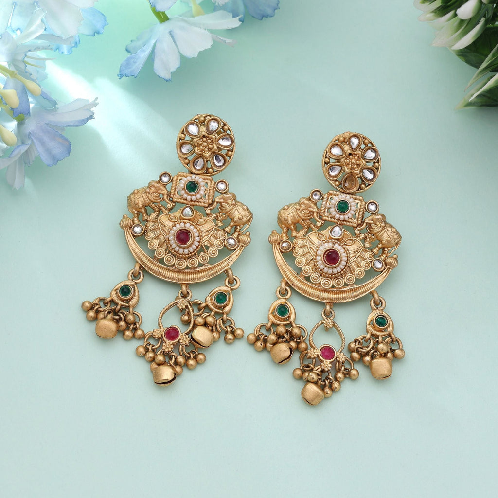 Rani & Green Color Party Wear Matte Gold Earrings