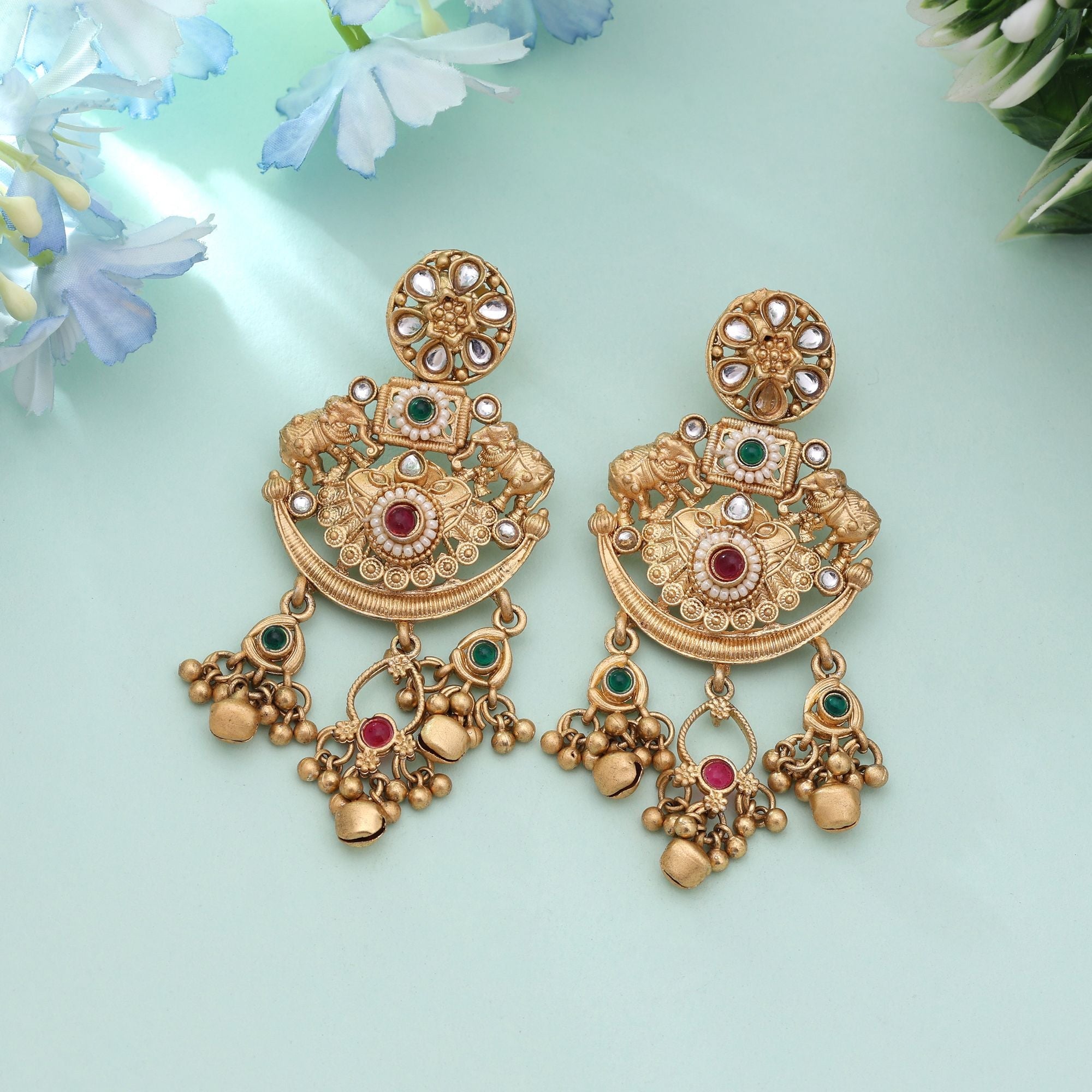 Rani & Green Color Party Wear Matte Gold Earrings