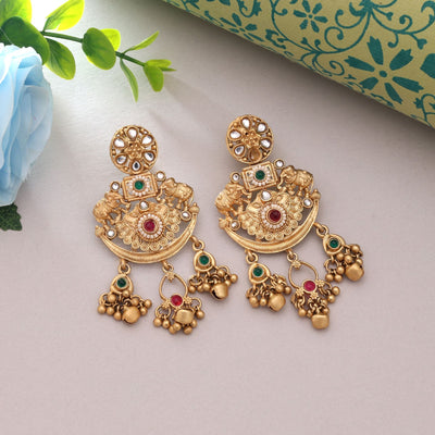 Rani & Green Color Party Wear Matte Gold Earrings