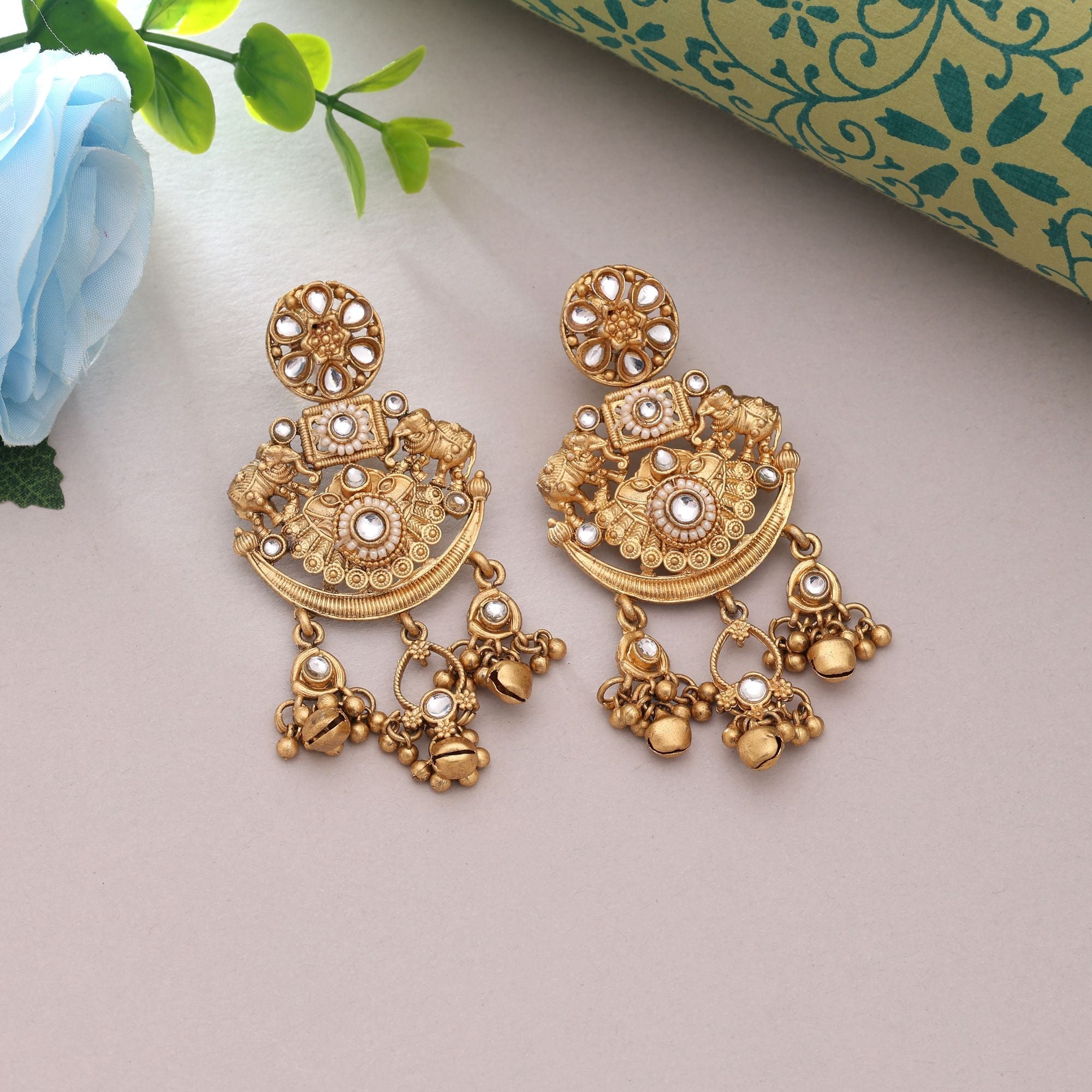 White Color Wedding Matte Gold Earrings