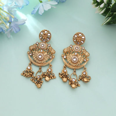 White Color Wedding Matte Gold Earrings