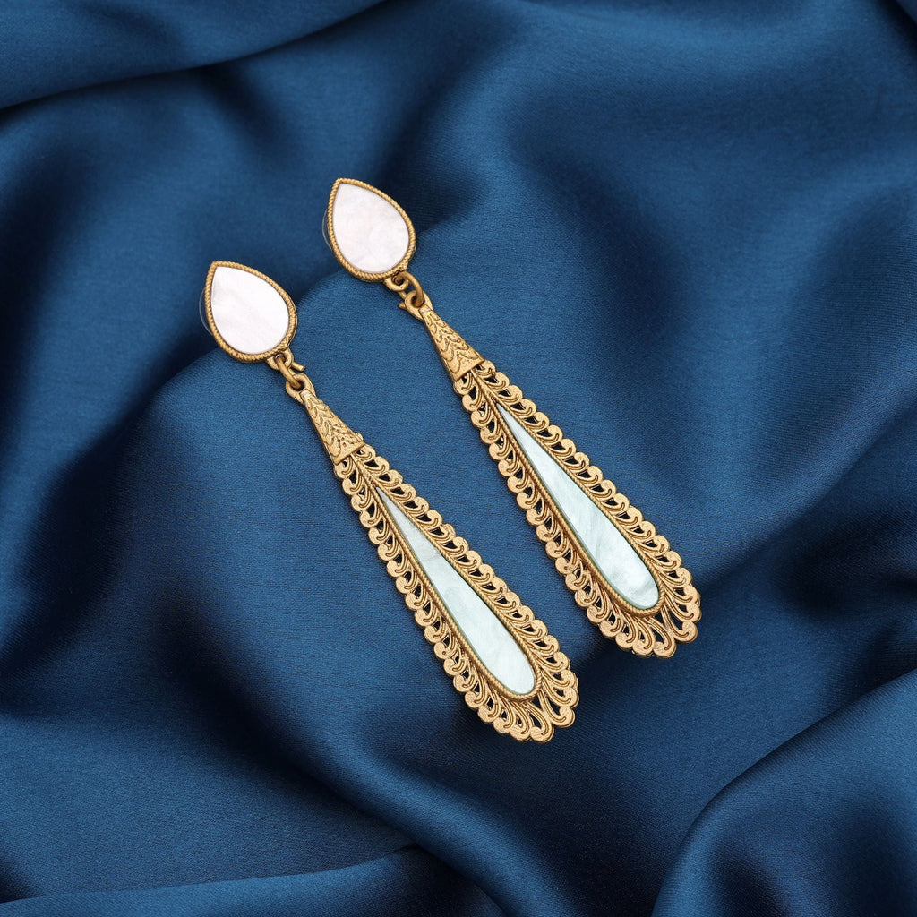 Light Green Color Matte Gold Earrings Premium Ethnic Style