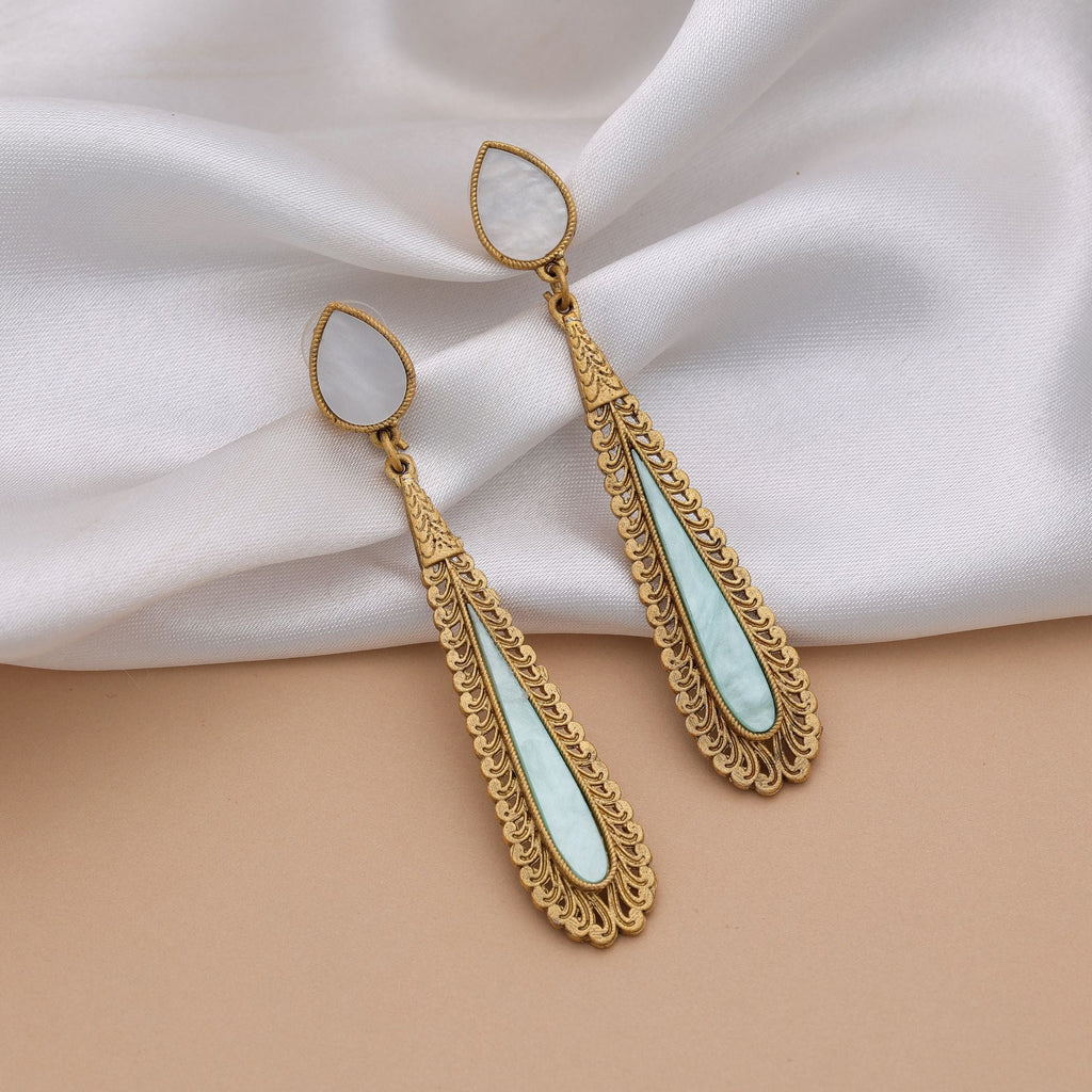 Light Green Color Matte Gold Earrings Premium Ethnic Style